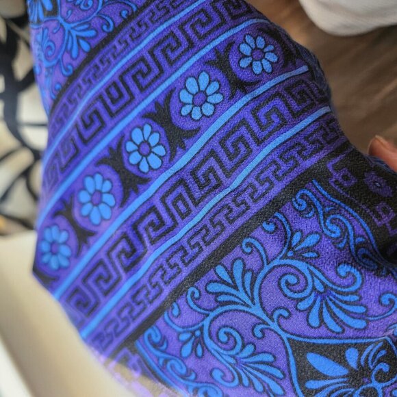 Vintage 90's Silk Blouse Size Petite Small  Blue weave pattern - Picture 4 of 9